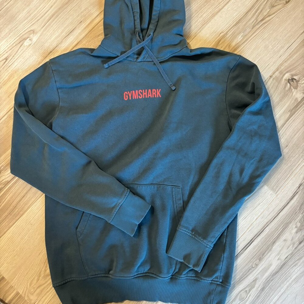 Gymshark XS Men's Blue Hoodie with Dark Orange Logo